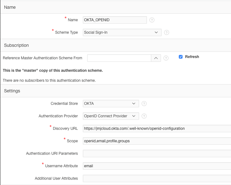 APEX Authentication Scheme Configuration