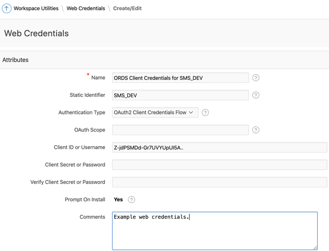 Web Credentials Screen