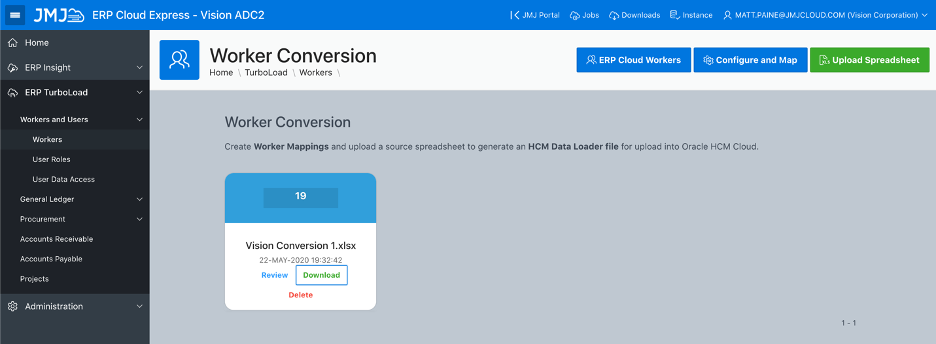 APEX upload page with cards