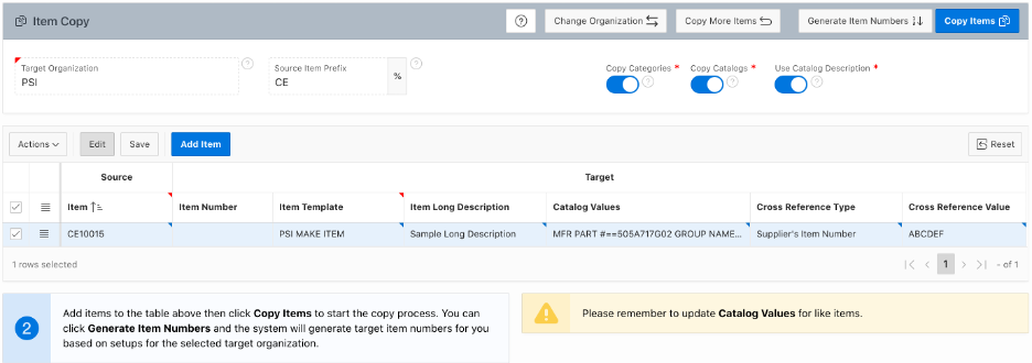 APEX Item Copy - Configure Target Items